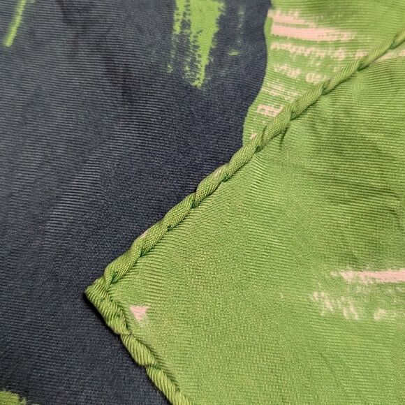 Balenciaga Silk Scarf – Abstract Green & Blue Watercolor Design, 30" x 30" - Picture 8 of 8